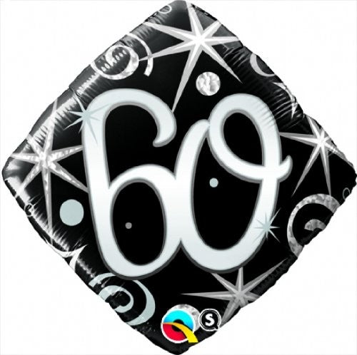 Folienballon - Geburtstag - 60 - Schwarz/Silber - Raute - 46cm