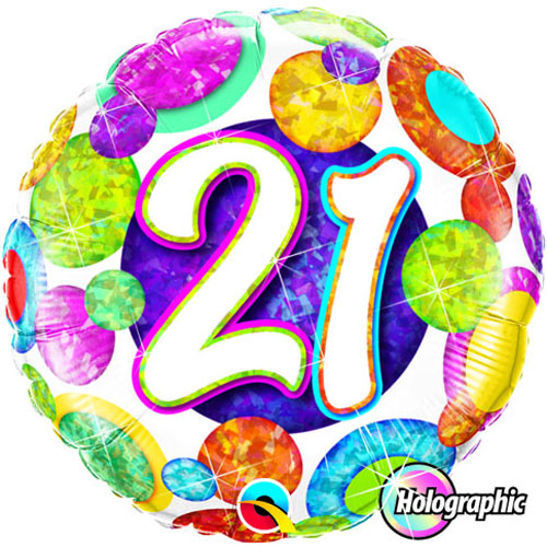 Folienballon - Geburtstag - 21 - Bunt - Rund - 46cm