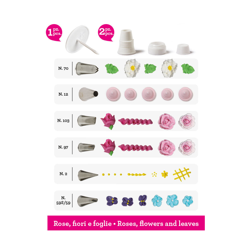 Tüllen-Set Rosen, Blumen und Blätter, 9-teilig