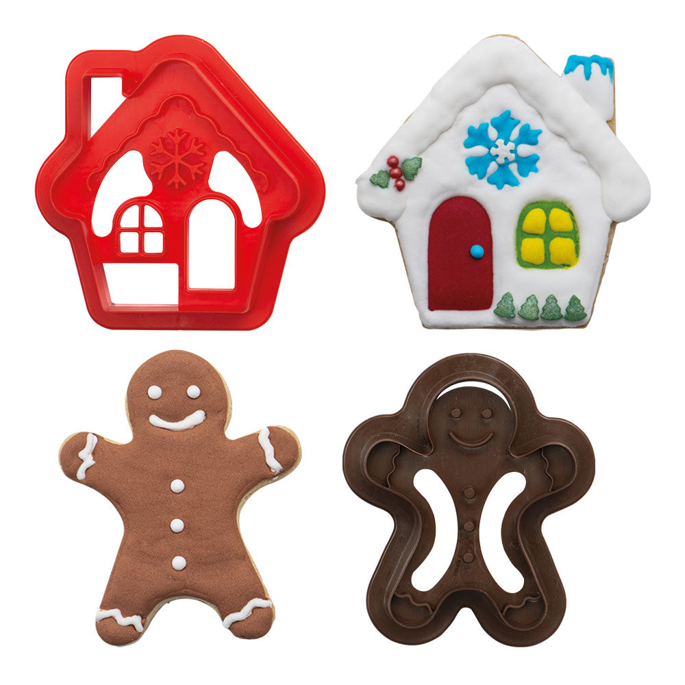 Ausstecher-Set Lebkuchenmann und Haus, Kunststoff, 2 Stück