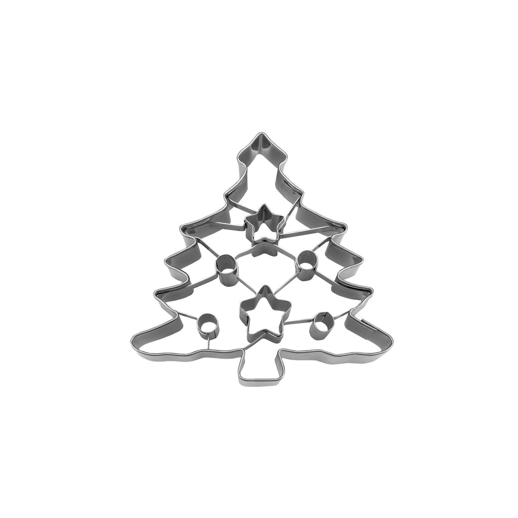 Ausstecher Tannenbaum mit Ausstanzungen, Edelstahl, 8 cm