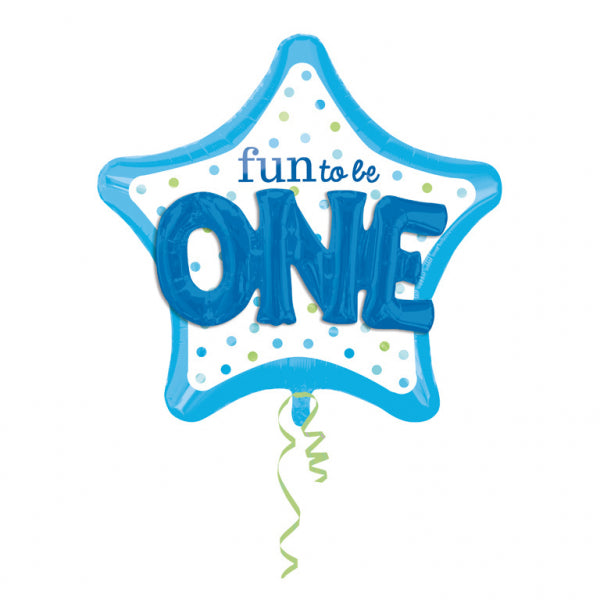 Folienballon - 3D - 1st Birthday/Erster Geburtstag - fun to be One - Blau - Stern - 91cm
