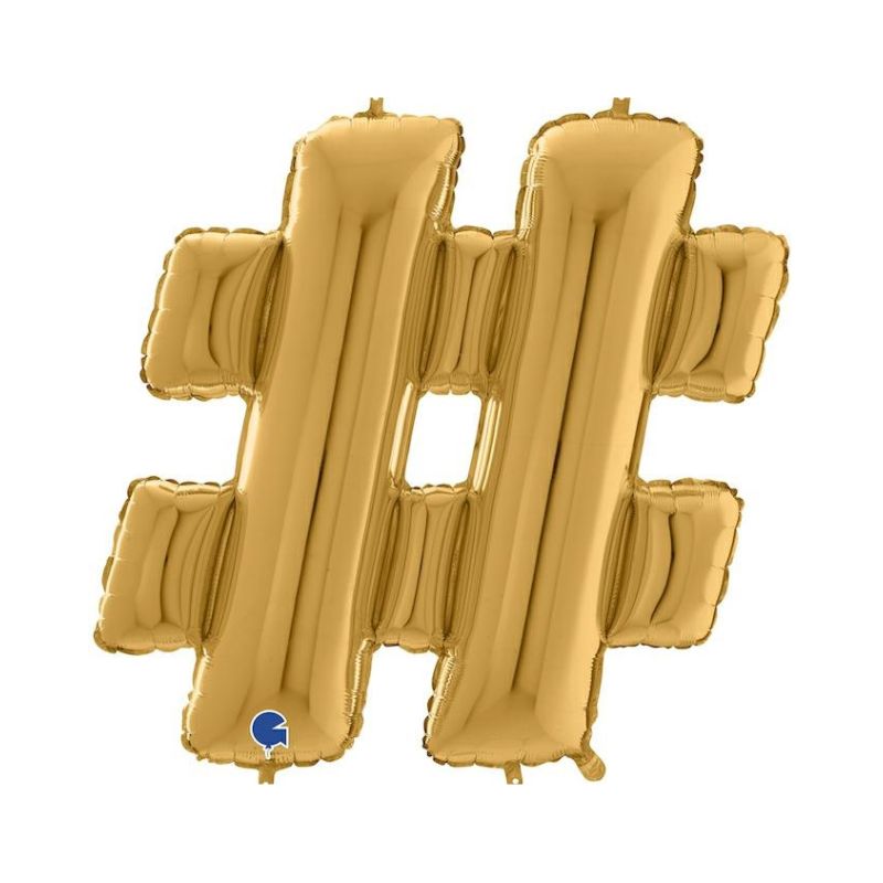 Folienballon Zeichen Hashtag in Gold, 66 cm