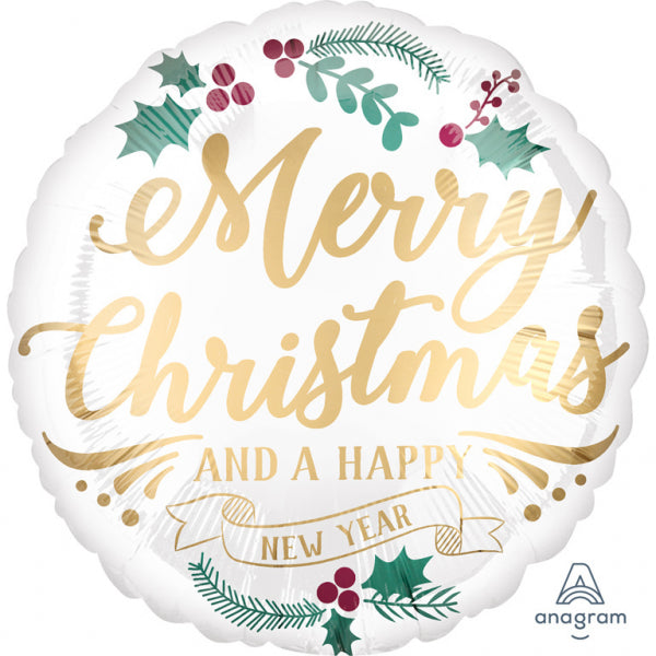 Follien Ballon ''Merry Christmas and a Happy New Year'' 45cm