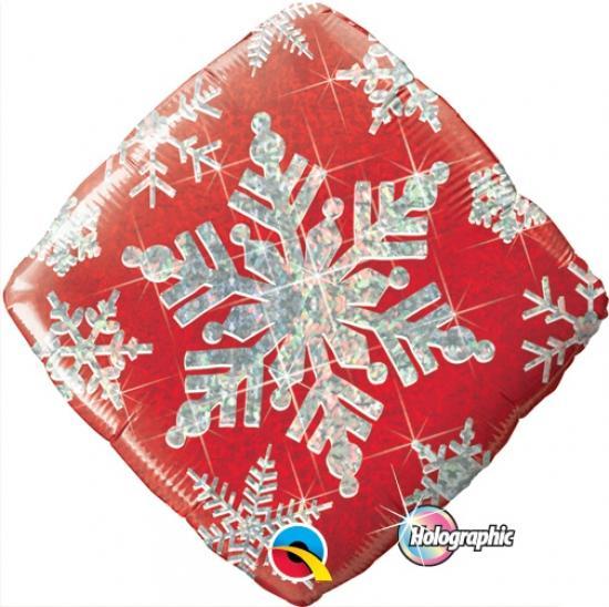 Folienballon - Weihnachten - Schneeflocke - Rot - Eckig - 46cm