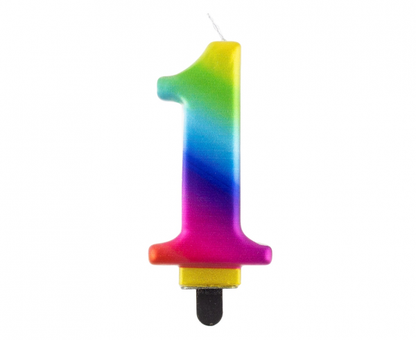 Zahlenkerze, 8 cm Regenbogen · 1