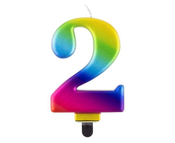 Zahlenkerze, 8 cm Regenbogen · 2