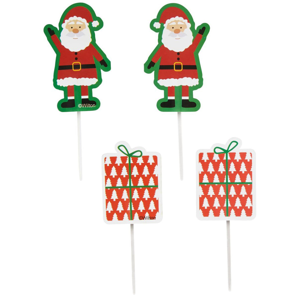 Wilton- Cupcake/Muffin Topper - Weihnachtsmann & Geschenk - 12Stück