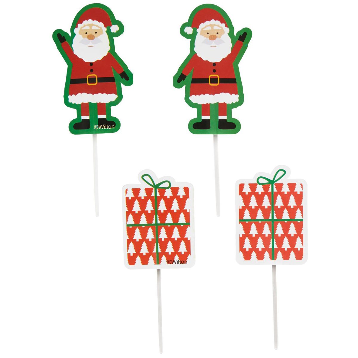 Wilton- Cupcake/Muffin Topper - Weihnachtsmann & Geschenk - 12Stück