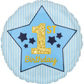 Folienballon - 1st Birthday/Erster Geburtstag - Blau/Gold glitzer - Rund - 43cm