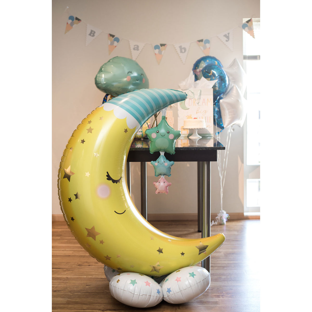 Folienballon - StandUp - Babyshower/Geburt - Mond & Sterne - 139cm