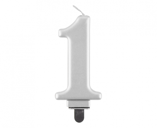 Zahlenkerze, 8 cm Silber · 1