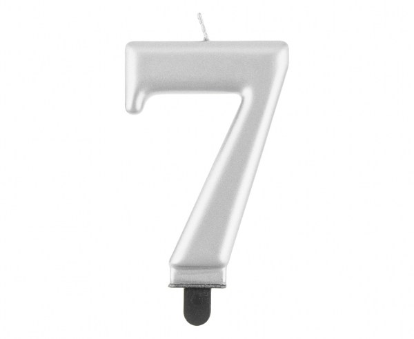 Zahlenkerze, 8 cm Silber · 7