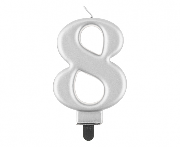 Zahlenkerze, 8 cm Silber · 8