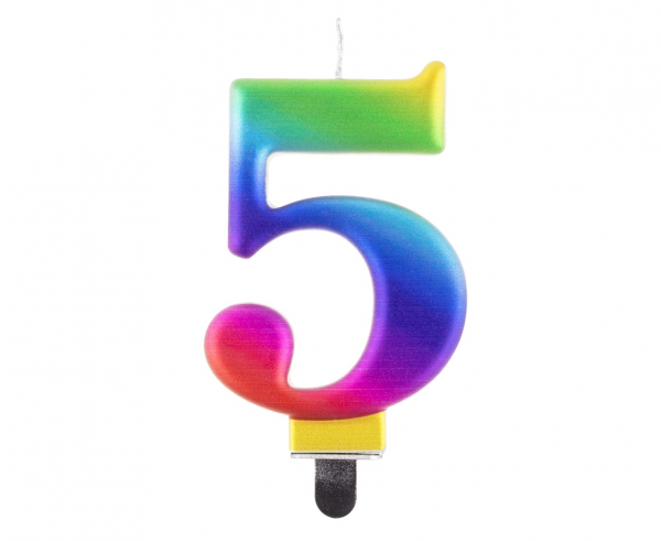 Zahlenkerze, 8 cm Regenbogen · 5