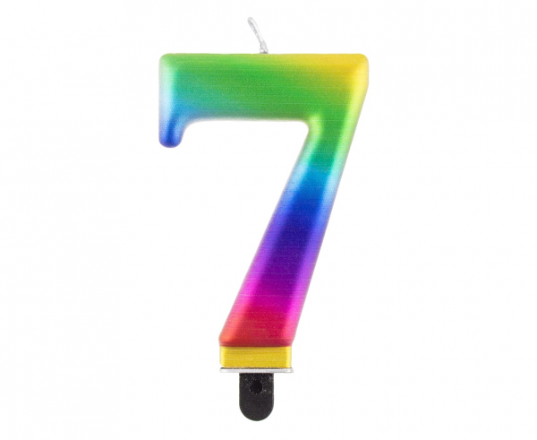 Zahlenkerze, 8 cm Regenbogen · 7