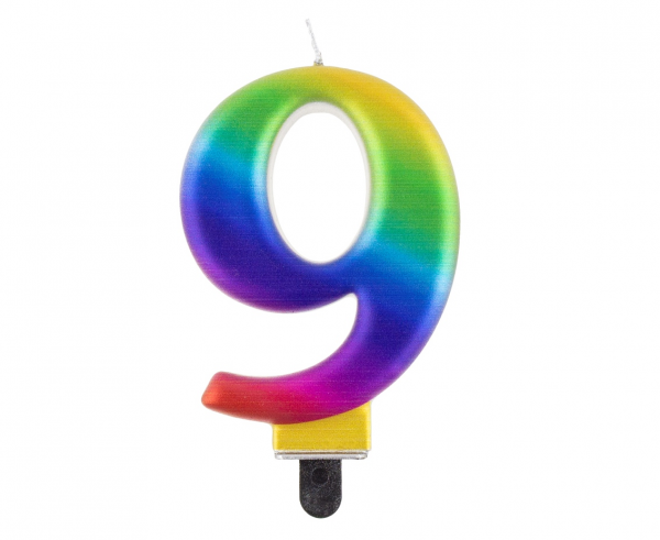 Zahlenkerze, 8 cm Regenbogen · 9