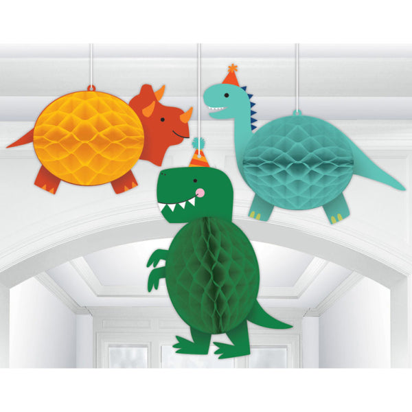 Hängedeko - Wabenball - Dino - 3 Motive - 1x16cm 1x27cm 1x22cm