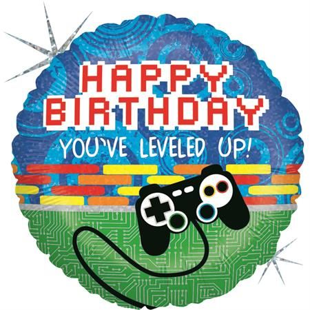 Folienballon - HAPPY BIRTHDAY - YOU´VE LEVELED UP ! - 46cm