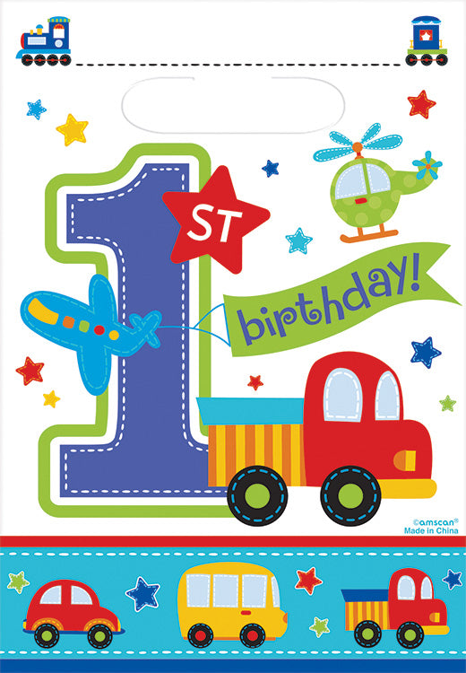 Partytüten - Plastik - 1st Birthday/Erster Geburtstag - Blau - 8 Stück
