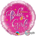 Folienballon - Babyshower/Geburt - Welcome Baby Girl - Pink - Rund - Mini - 22.5cm
