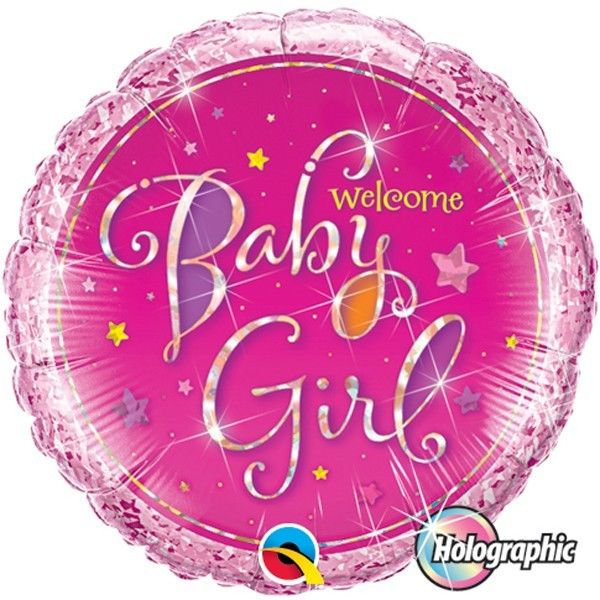 Folienballon - Babyshower/Geburt - Welcome Baby Girl - Pink - Rund - Mini - 22.5cm