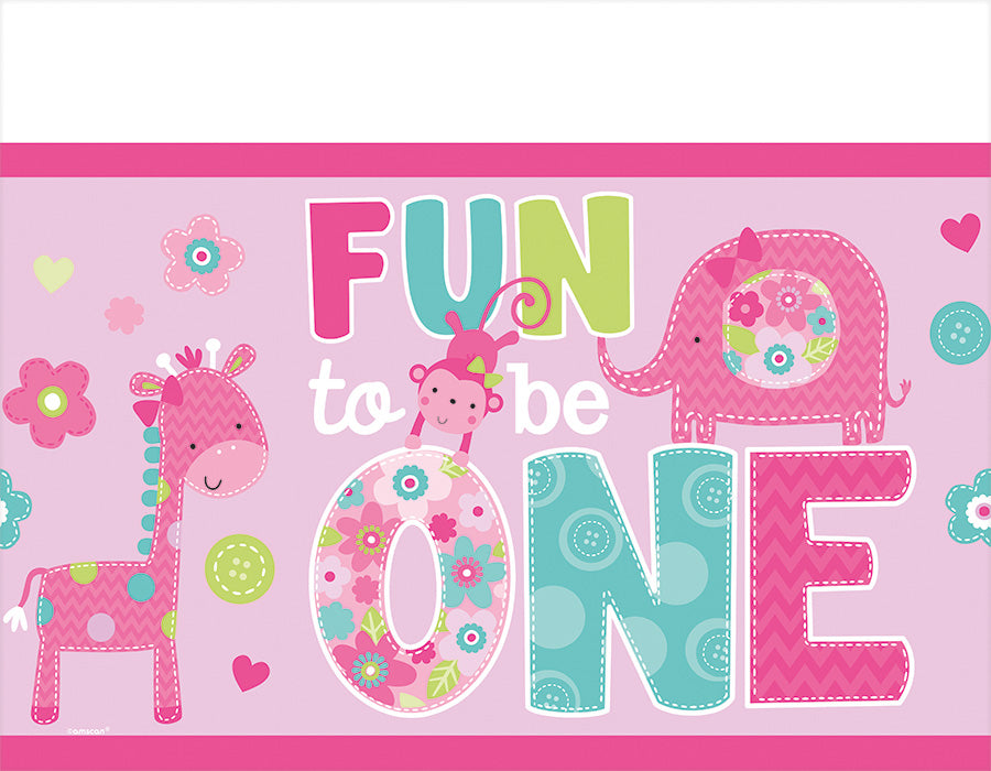 Tischdecke - Plastik - 1st Birthday/Erster Geburtstag - Fun to be One - Rosa - 137x259cm