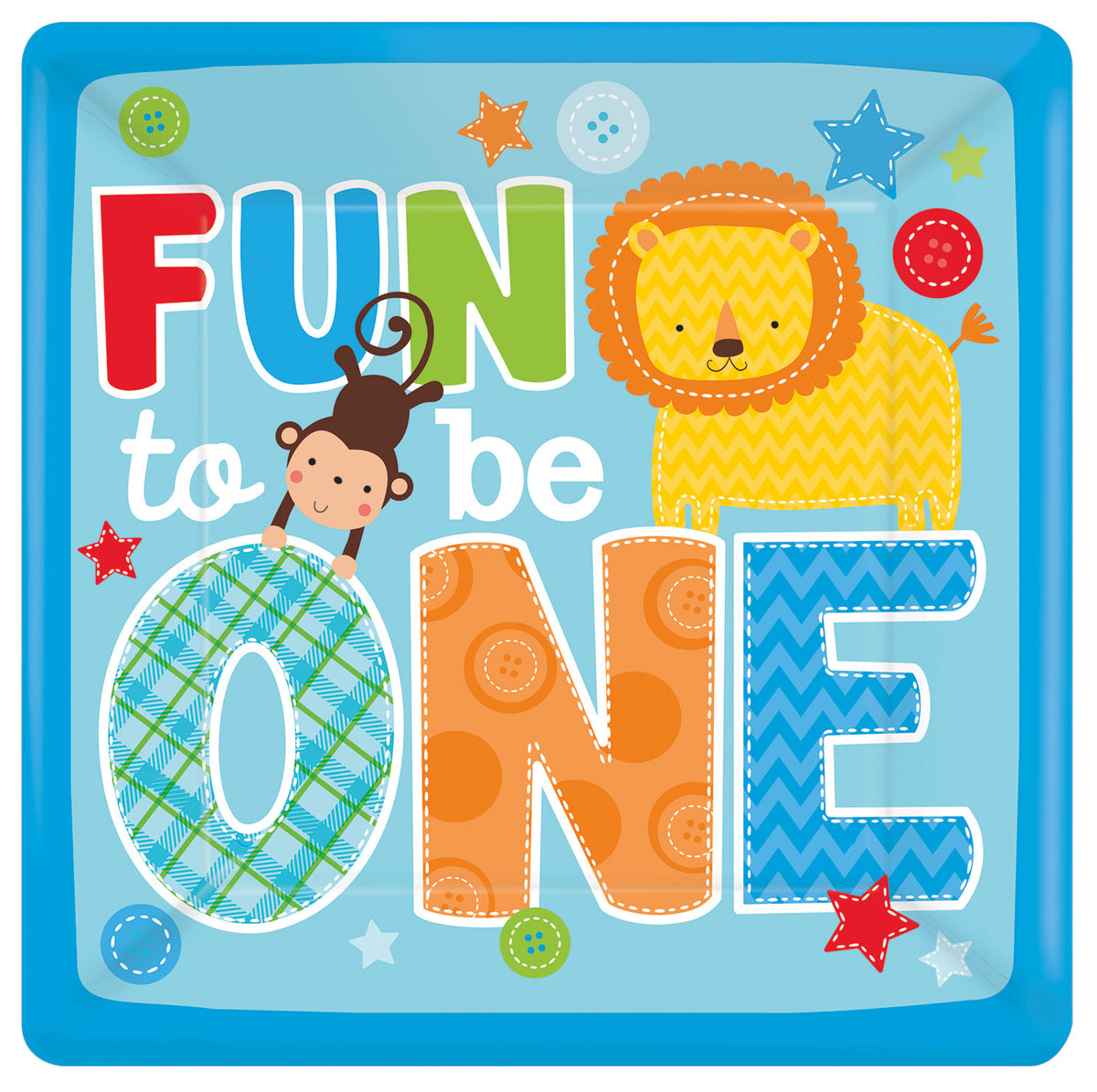 Teller - Papier - 1st Birthday/Ertser Geburtstag - Fun to be One - Blau - 26cm - 8 Stück