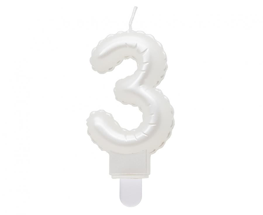 Zahlenkerze Weiß Pearl, 7 cm 3
