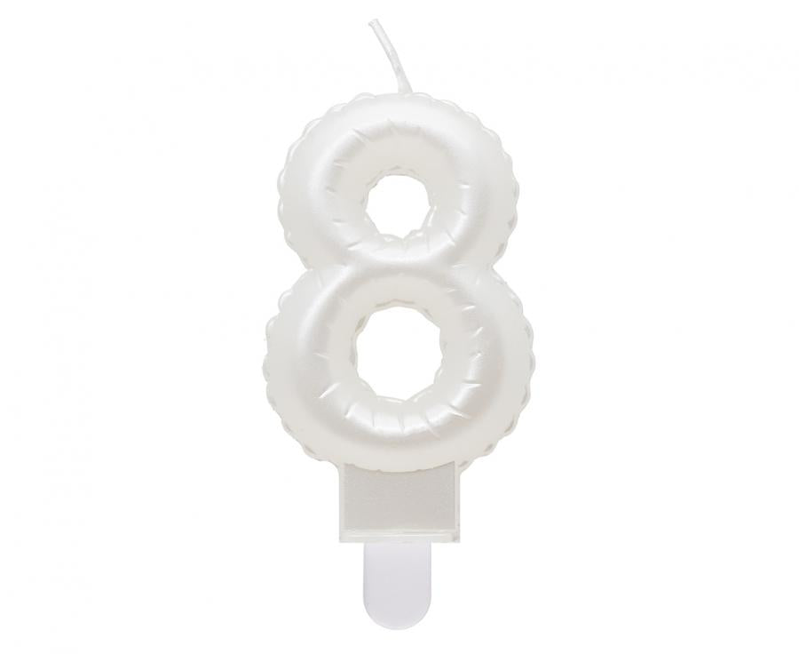 Zahlenkerze Weiß Pearl, 7 cm 8