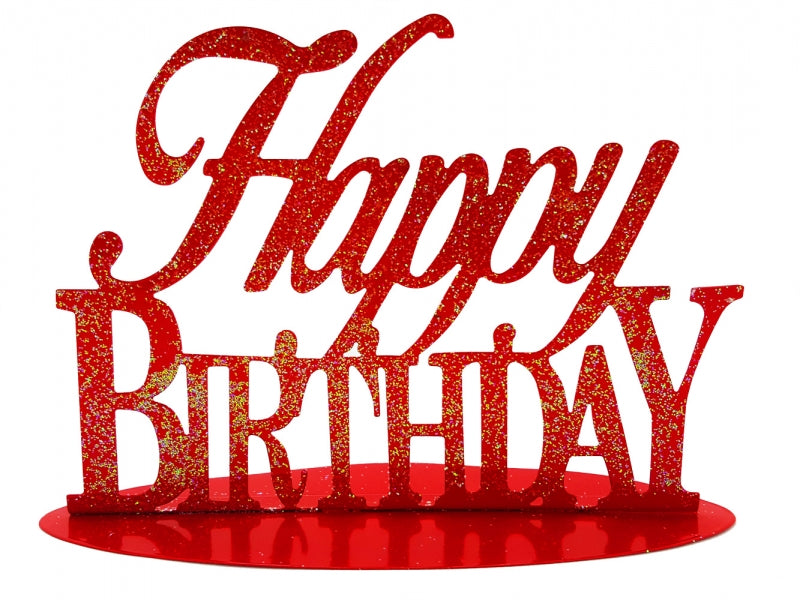 Metallständer Happy Birthday Glitzer Rot