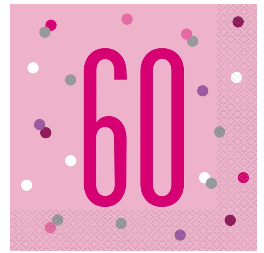Servietten - 60. Geburtstag - Rosa - 33x33cm - 16 Stück