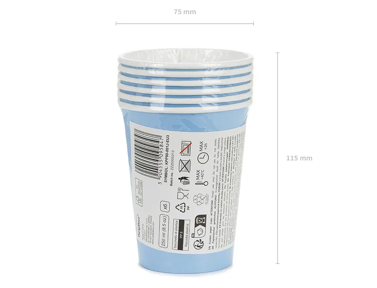 Cups – Paper – Light Blue – 250ml – 6 Pieces