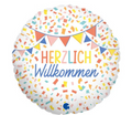 Фольгированный шар - «HERZLICH Willkommen» (немецкая надпись: «Добро пожаловать») - Ø 46 см