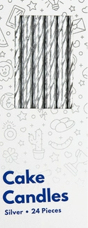Geburtstagskerzen, 9 cm, 24 Stück Silber