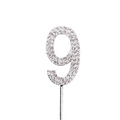 Cake Topper diamond number 9 silver, 10.5 cm