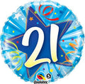 Folyo Balon - Doğum Günü - 21 - Mavi - Yuvarlak - 46cm