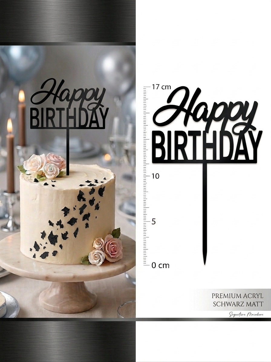 Topper Happy Birthday Acryl schwarz