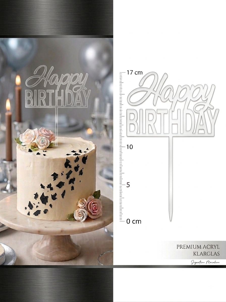 Topper Happy Birthday Acryl durchsichtig