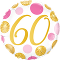 Foil Balloon - Birthday - 60 - Pink/Gold Dots - Round - 46cm