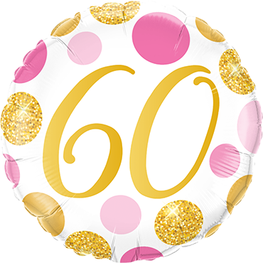 Folienballon - Geburtstag - 60 - Rosa/Gold gepunktet - Rund - 46cm