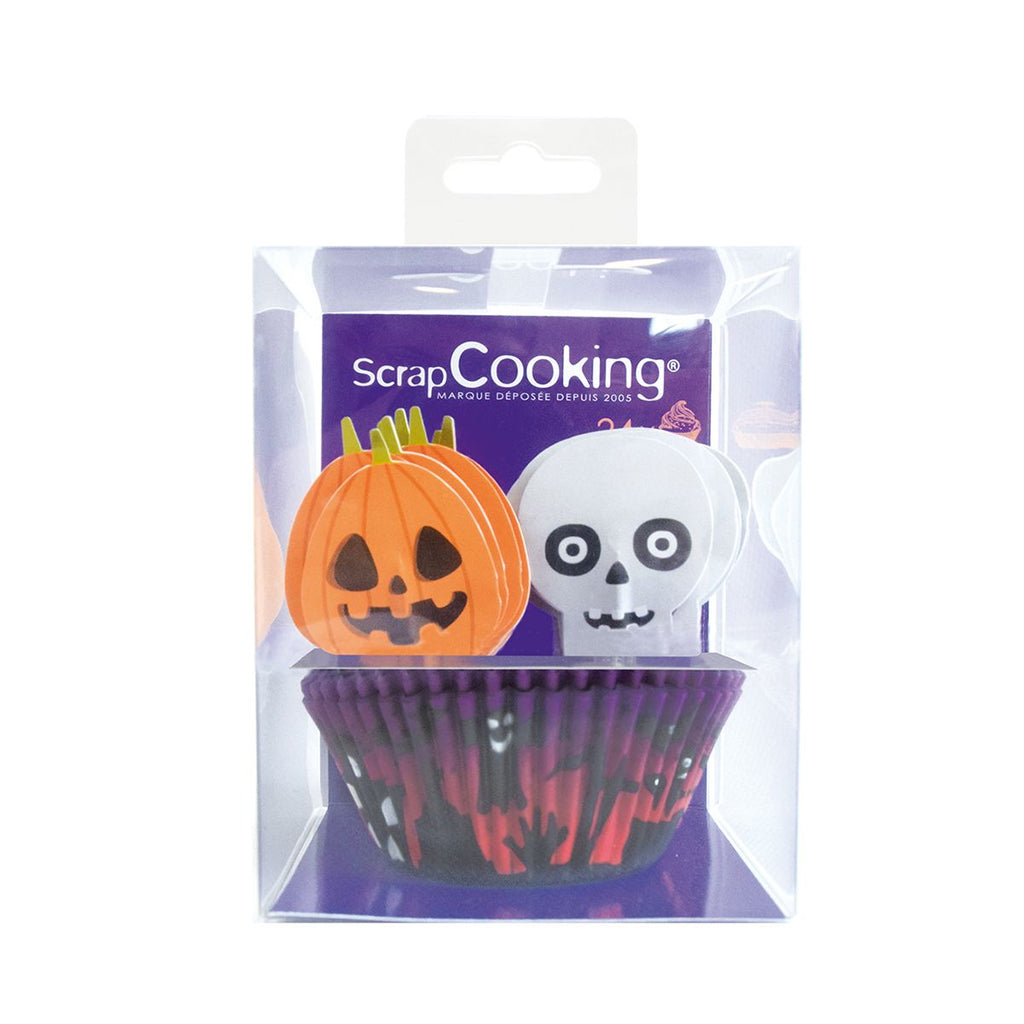 Scrapcooking - Cupcake/Muffin Cases - Halloween Pumpkin & Skull Toppers - 24 pieces