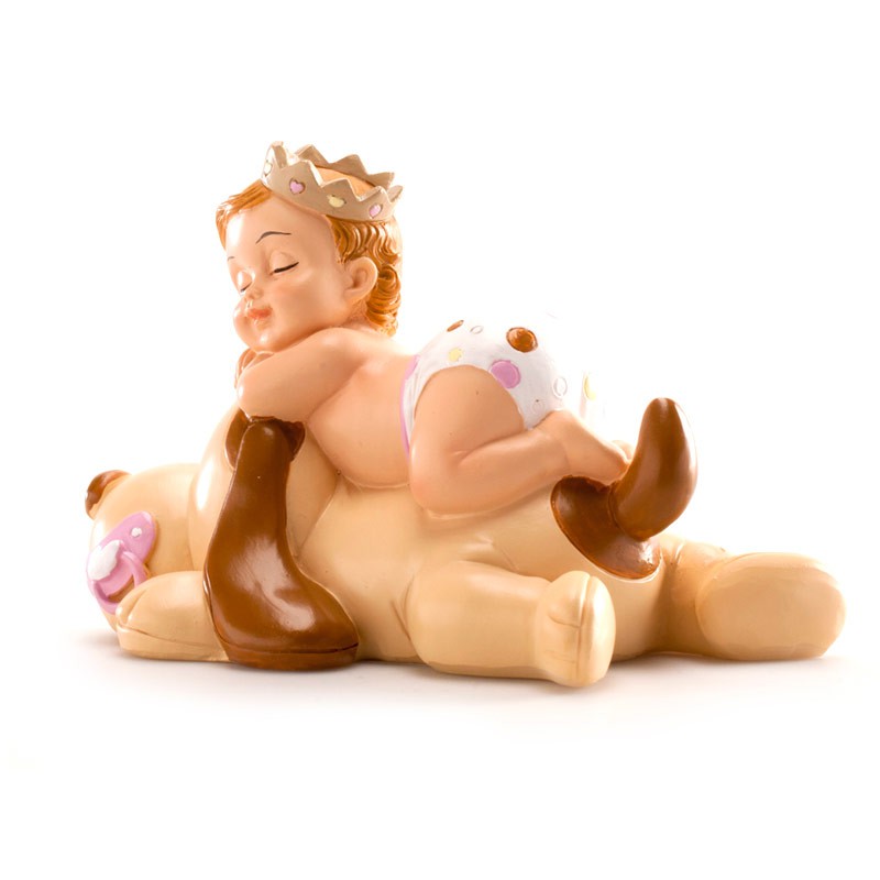 Tortenfigur Mädchen auf Hund, 10 cm