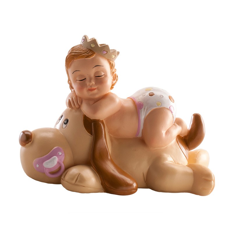Tortenfigur Mädchen auf Hund, 10 cm
