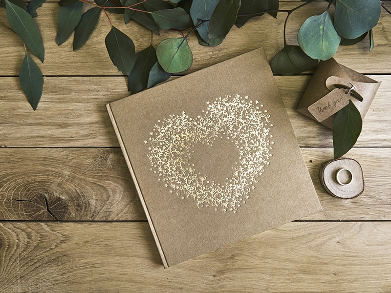 Гостевая книга – свадьба / Wedding – сердце – коричневая/золото – 22 страницы