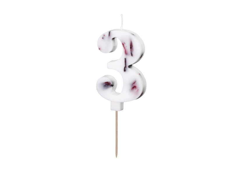 Zahlenkerze Weiß mit Blütenblättern, 8 cm 3