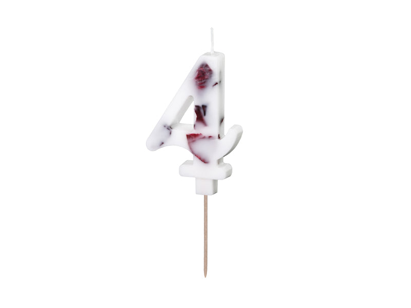 Zahlenkerze Weiß mit Blütenblättern, 8 cm 4