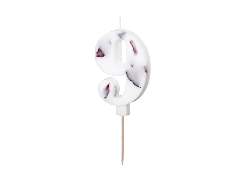 Zahlenkerze Weiß mit Blütenblättern, 8 cm 9