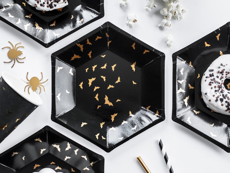 Teller - Papier - Halloween - Fledermäuse - Schwarz/Gold -20cm - 6 Stück