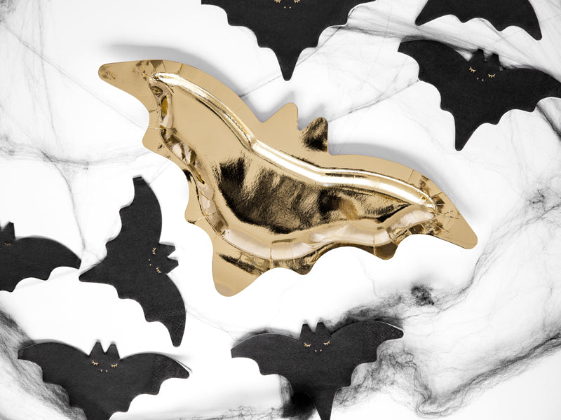 Teller - Papier - Halloween - Goldene Fledermaus - 37.5×18.5cm - 6 Stück